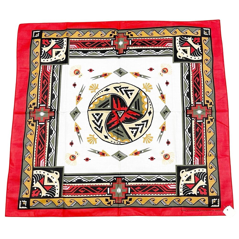Vintage Wamcraft Bandana RN 14193 Southwestern Aztec Scarf 30x28 Poly/Cotton USA
